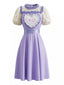 Robe de cosplay motif floral manches bouffantes écusson forme cœur et volants années 50