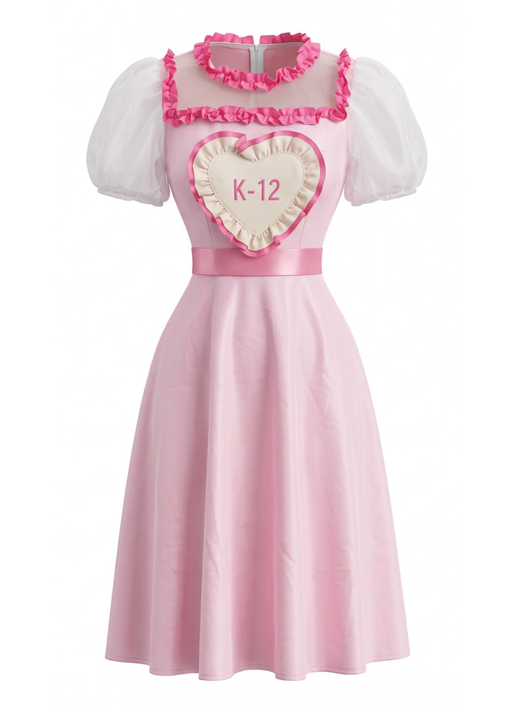 Robe de cosplay à fleurs, manches bouffantes et cœur appliqué années 1950
