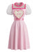 Robe de cosplay à fleurs, manches bouffantes et cœur appliqué années 1950