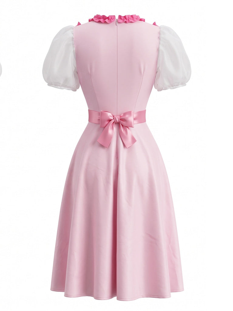 Robe de cosplay à fleurs, manches bouffantes et cœur appliqué années 1950