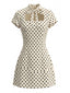 Robe droite beige pois nœud et découpes années 60