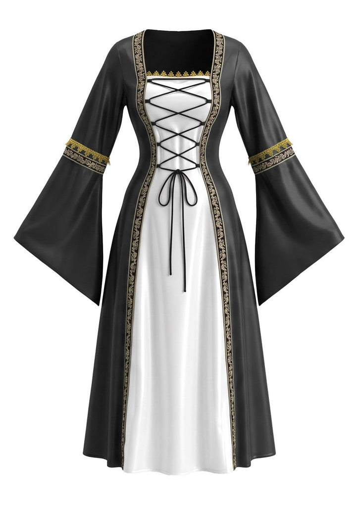 Robe longue de déguisement d’Halloween à liens style cour médiévale Années 1980 - 1
