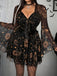[Grande Taille] Robe Punk noire à imprimé soleil, résille et manches longues années 1980