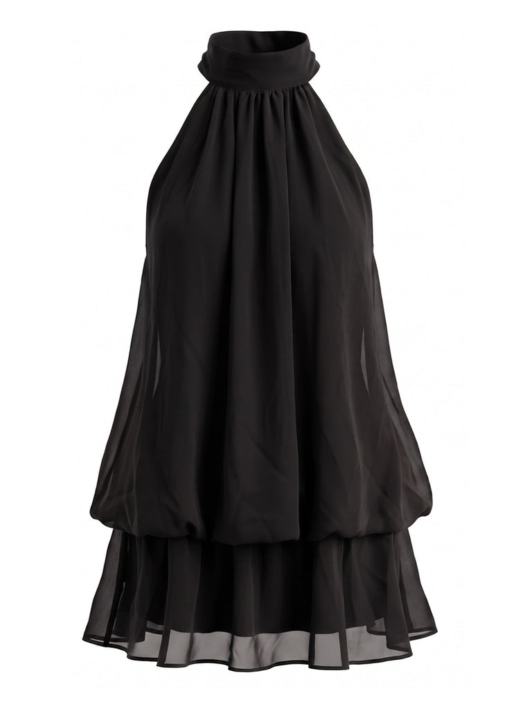 Robe dos nu à col montant et ourlet boule Années 1960
