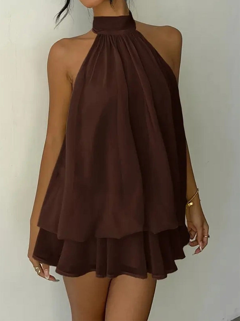 Robe dos nu à col montant et ourlet boule Années 1960