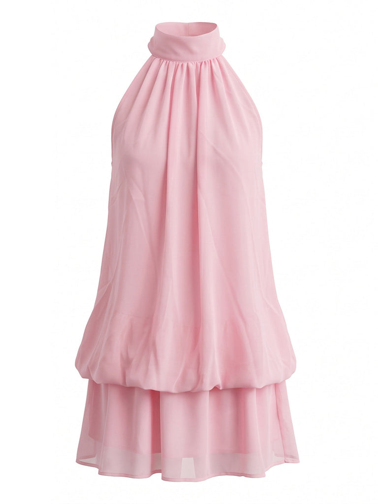 Robe dos nu à col montant et ourlet boule Années 1960