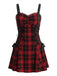 Robe Halloween rouge et noire à carreaux et fines bretelles années 1950 - 1