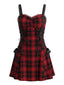 Robe d'Halloween carreaux rouges et noirs bretelles fines années 50