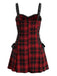 Robe Halloween rouge et noire à carreaux et fines bretelles années 1950 - 2