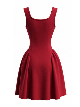 Robe courte unie à col carré années 1950