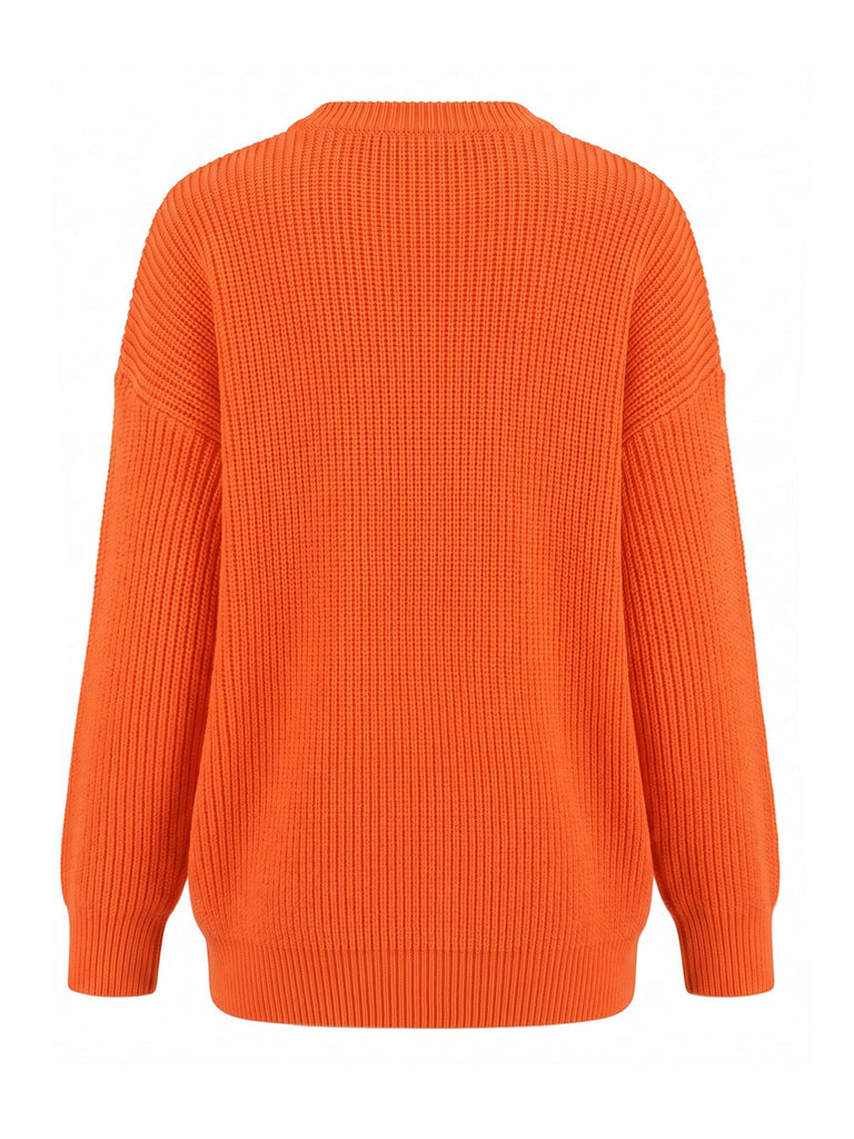 Pull orange en maille à col rond et imprimé lettres années 1940