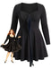 [Grande Taille] Robe évasée noire à décolleté cœur, nœud et manches longues années 1950