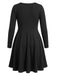 [Grande Taille] Robe évasée noire à décolleté cœur, nœud et manches longues années 1950