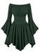 Robe Smockée à Épaules Dénudées et Manches Chauve-Souris Années 1940