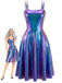 Robe métallisée holographique à doubles bretelles années 1970