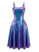 Robe métallisée holographique à doubles bretelles années 1970