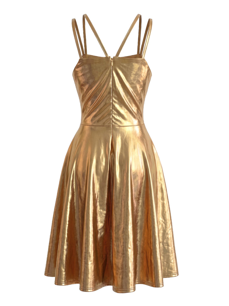 Robe métallisée holographique à doubles bretelles années 1970