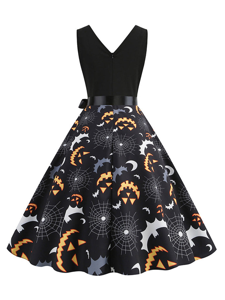 Robe évasée Halloween sans manches à col pétale Années 1950