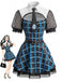 Robe de cosplay écolière gothique bleue à carreaux et manches en tulle années 1970