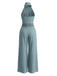Combinaison Plissée à Col Halter Dos Nu à Jambes Larges Bleu Années 1930