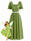 Robe longue verte victorien encolure carrée et volants années 70