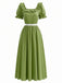 Robe maxi victorienne verte à volants, col carré et style Régence Années 1970