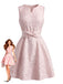 Robe Rose Jacquard Sans Manches Ceinturé Nœud en A Années 1960