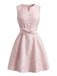 Robe Rose Jacquard Sans Manches Ceinturé Nœud en A Années 1960