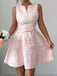 Robe Rose Jacquard Sans Manches Ceinturé Nœud en A Années 1960