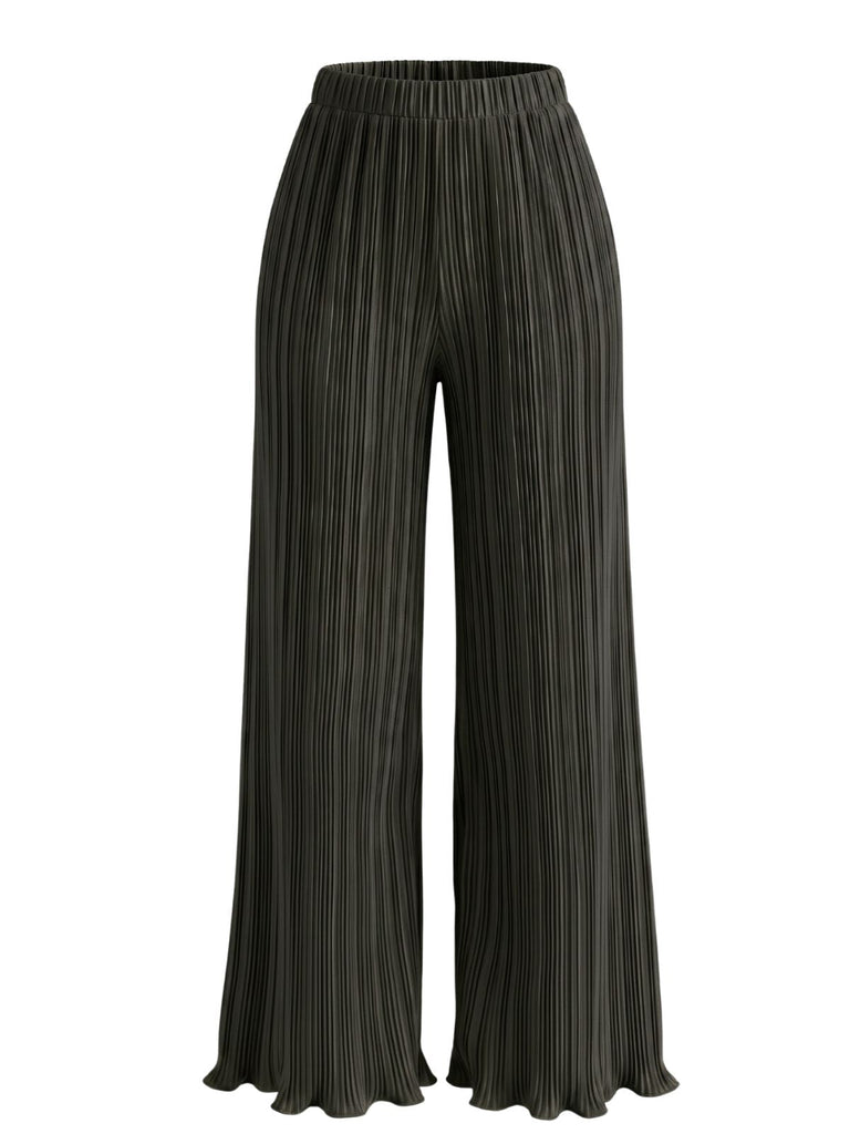 Pantalon Plissé à Taille Haute et Jambes Larges Années 1940
