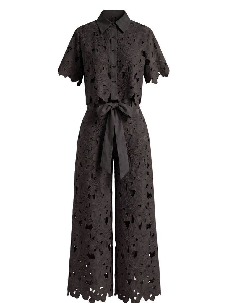 2PCS Chemise Dentelle Ajourée & Pantalon Jambes Larges Années 1940 8