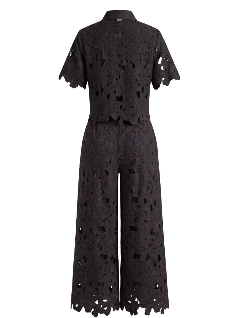 2PCS Chemise Dentelle Ajourée & Pantalon Jambes Larges Années 1940 9