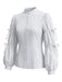 [Prévente] Blouse bleu clair rayée à nœud et manches lanternes années 1940