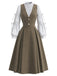 [Prévente] 2PCS Ensemble blouse rayée manches lanterne nouées et robe unie années 1940