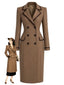 [Prévente] Manteau marron double boutonnage et finitions en cuir années 1960