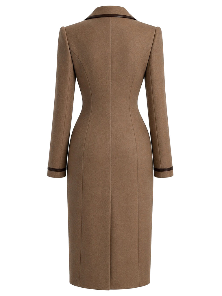 [Prévente] Manteau marron à double boutonnage et bordures en cuir Années 1950 - 3
