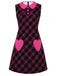 [Prévente] Robe noire et rose à carreaux avec poches et col Claudine années 1960