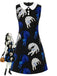 [Prévente] Robe Noir Cat Imprimé Col Claudine en A Années 1960