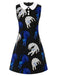 [Prévente] Robe Noir Cat Imprimé Col Claudine en A Années 1960