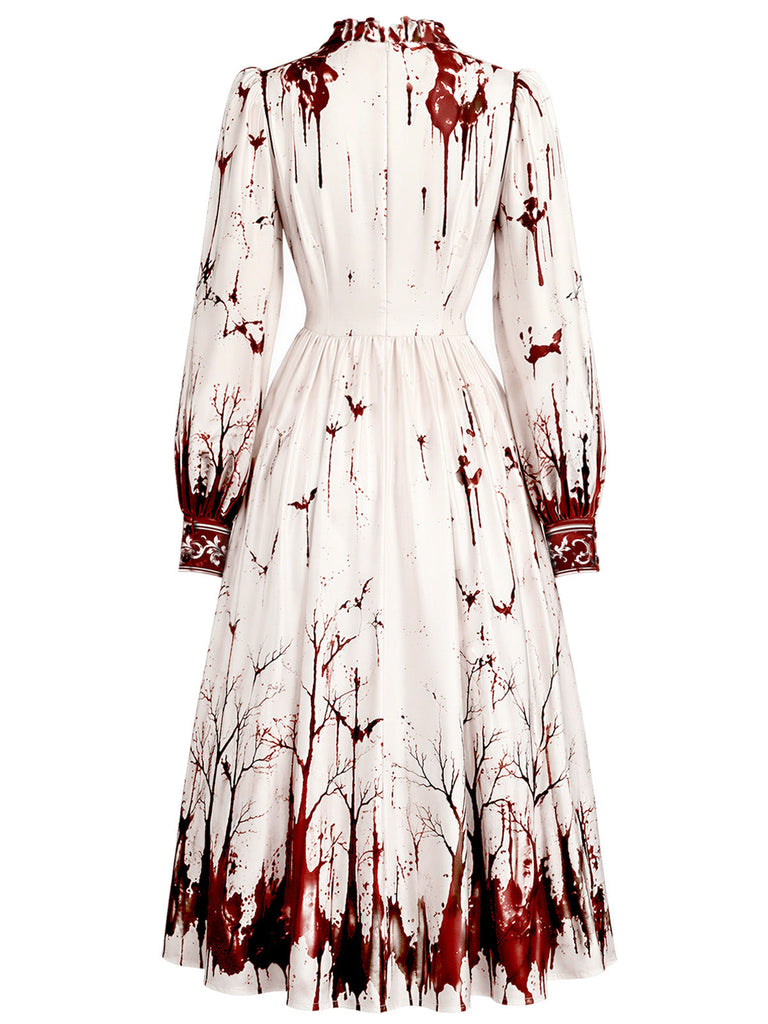 [Prévente] Robe d’Halloween rouge et blanche à chauve-souris et taches de sang années 1950
