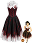 [Prévente] Robe trapèze noire et rouge motif d'empreinte main ensanglantée années 60