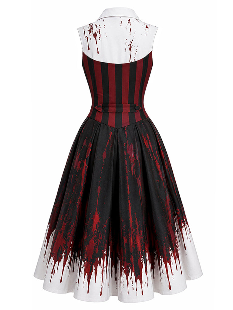 [Prévente] Robe évasée noire et rouge à empreintes de mains sanglantes années 1960