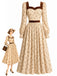 [Prévente] Robe abricot fleurie avec bordure en velours et décolleté cœur années 1930