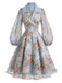 [Prévente] Robe portefeuille bleue florale à revers contrasté et manches transparentes Années 1950