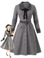 [Prévente] Robe gris foncé rayures col V ceinture nouer années 1950
