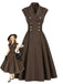 [Prévente] Robe marron à revers, double boutonnage et ceinture Années 1940