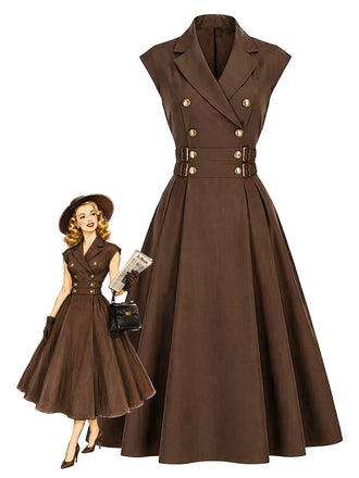 [Prévente] Robe croisée marron revers et ceinture années 40