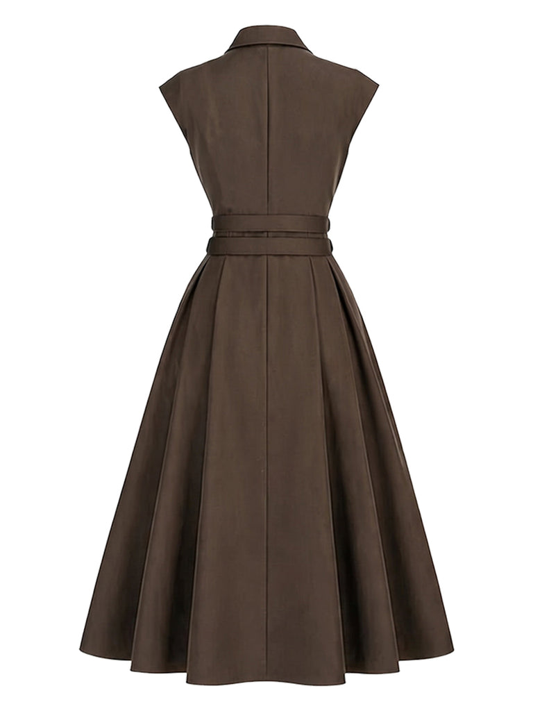 [Prévente] Robe marron à revers, double boutonnage et ceinture Années 1940
