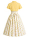 [Prévente] Robe évasée jaune clair à fleurs et nœud avec boléro années 1950
