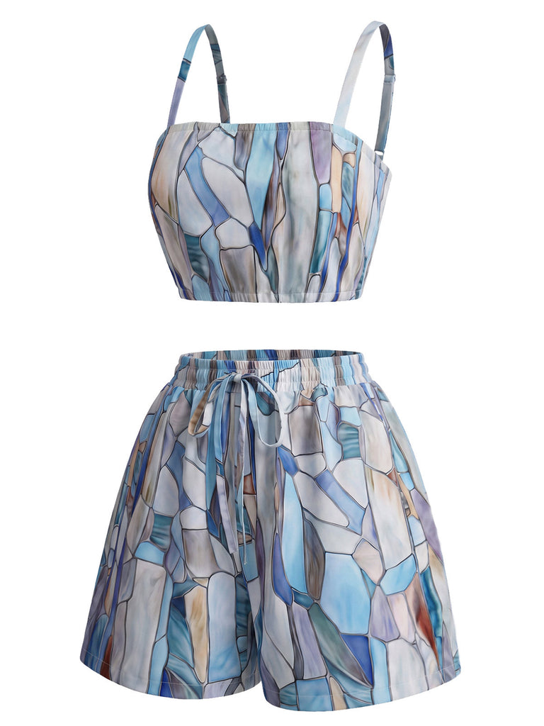 [Prévente] Ensemble 2 pièces multicolore à imprimé géométrique avec crop top et short années 1970